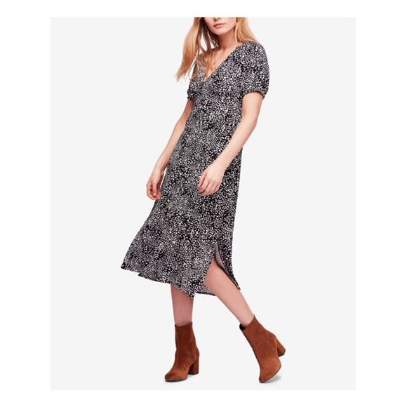 Free People Sz 4 Black Looking For Love Midi Dress in Animal Print Short Sleeve - Picture 15 of 15